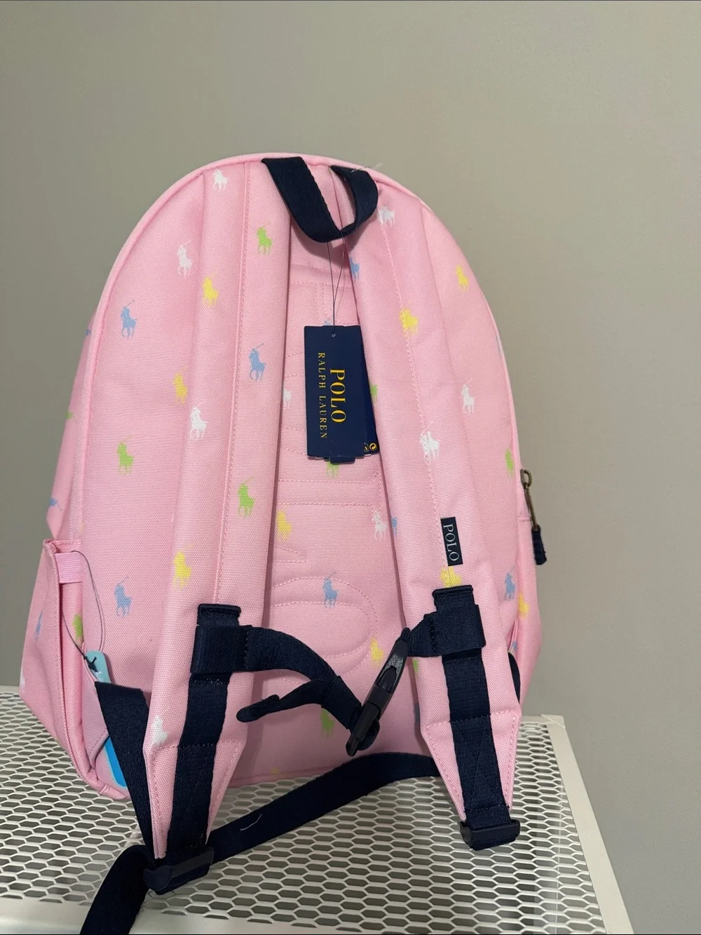 Ralph Lauren Pink Backpack with Multicolor Pony Motif